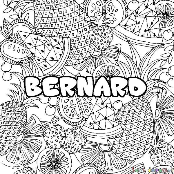 Coloriage pr&eacute;nom BERNARD - d&eacute;cor Mandala fruits