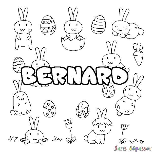 Coloriage pr&eacute;nom BERNARD - d&eacute;cor Paques