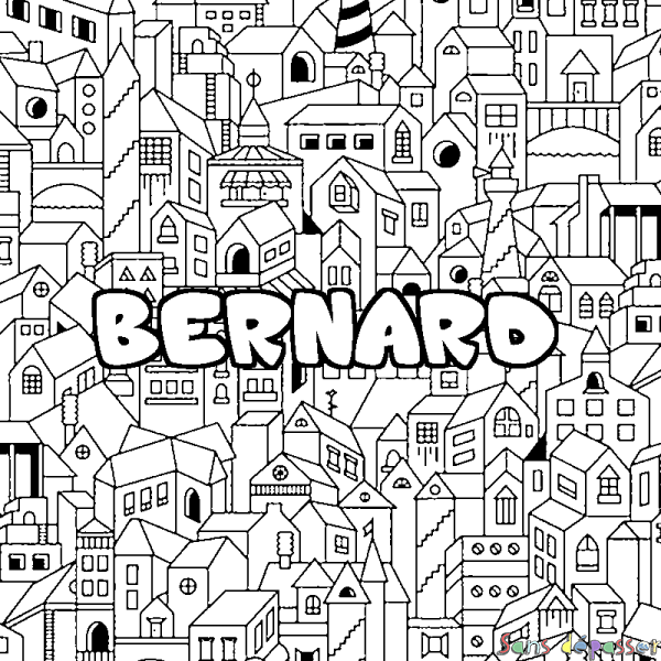 Coloriage pr&eacute;nom BERNARD - d&eacute;cor Ville