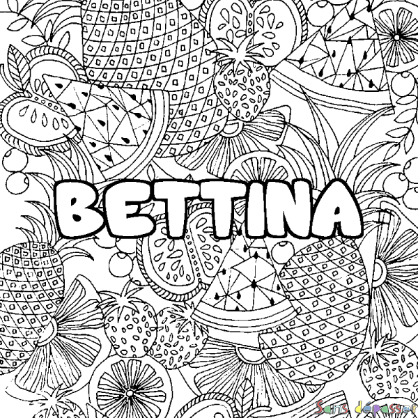 Coloriage prénom BETTINA - d&eacute;cor Mandala fruits