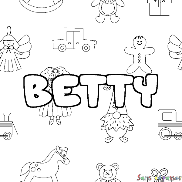 Coloriage pr&eacute;nom BETTY - d&eacute;cor Jouets