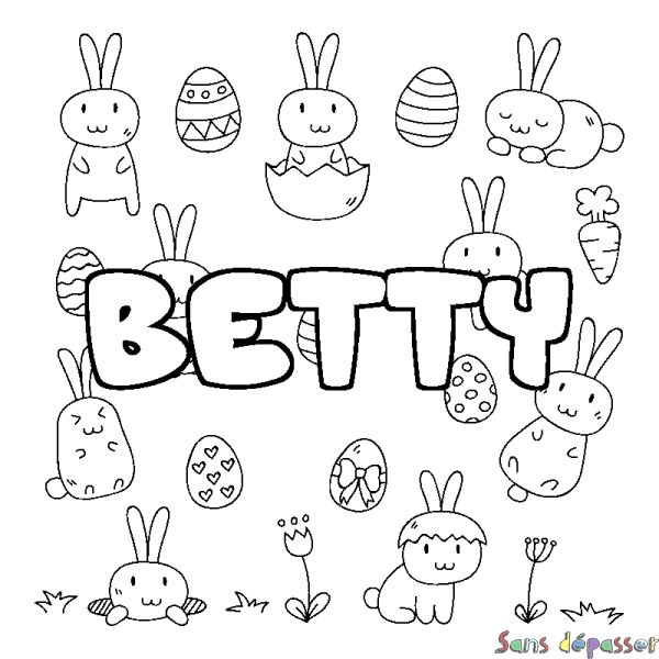 Coloriage pr&eacute;nom BETTY - d&eacute;cor Paques
