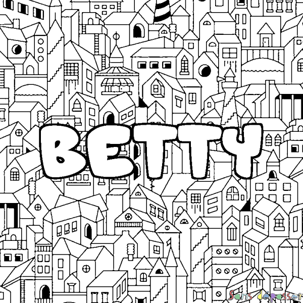 Coloriage pr&eacute;nom BETTY - d&eacute;cor Ville