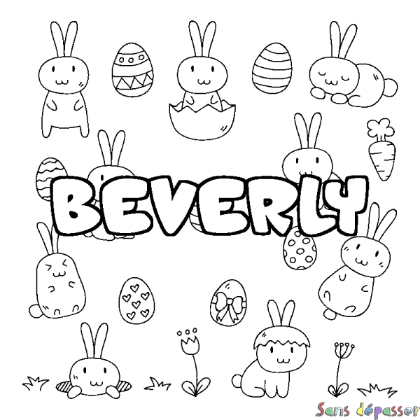 Coloriage pr&eacute;nom BEVERLY - d&eacute;cor Paques