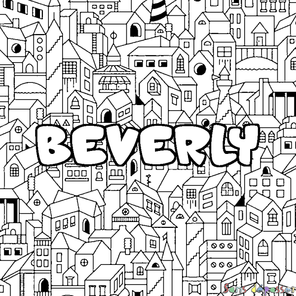 Coloriage pr&eacute;nom BEVERLY - d&eacute;cor Ville