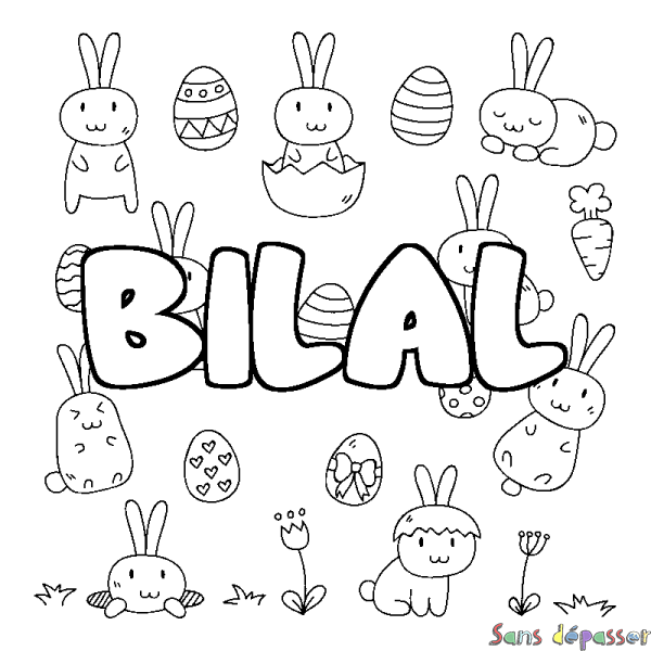 Coloriage pr&eacute;nom BILAL - d&eacute;cor Paques