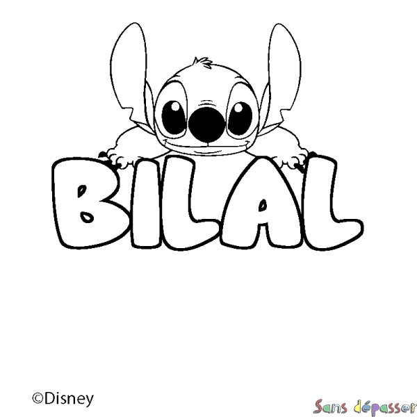 Coloriage pr&eacute;nom BILAL - d&eacute;cor Stitch