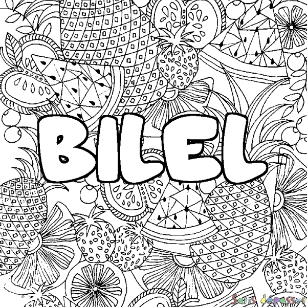 Coloriage prénom BILEL - d&eacute;cor Mandala fruits