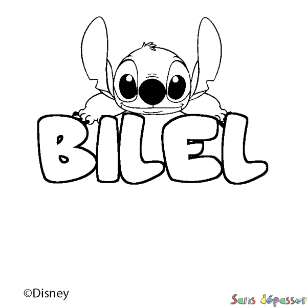 Coloriage pr&eacute;nom BILEL - d&eacute;cor Stitch