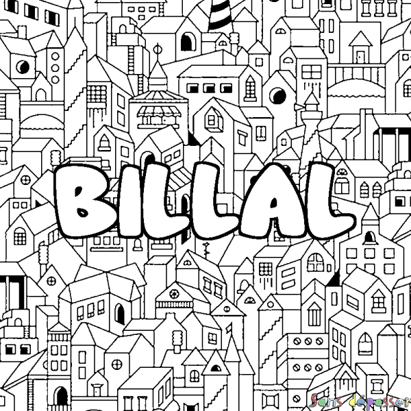 Coloriage prénom BILLAL - d&eacute;cor Ville