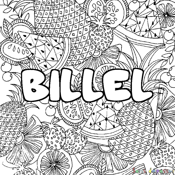 Coloriage prénom BILLEL - d&eacute;cor Mandala fruits