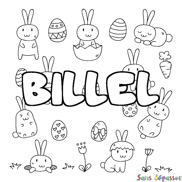 Coloriage pr&eacute;nom BILLEL - d&eacute;cor Paques