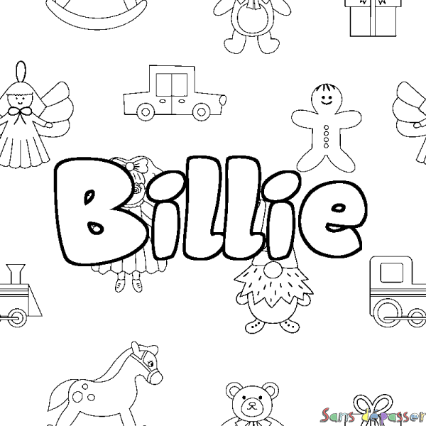 Coloriage pr&eacute;nom Billie - d&eacute;cor Jouets