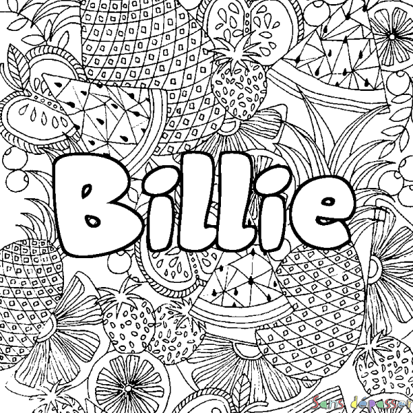Coloriage pr&eacute;nom Billie - d&eacute;cor Mandala fruits