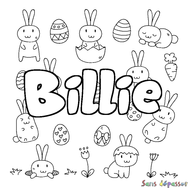 Coloriage pr&eacute;nom Billie - d&eacute;cor Paques