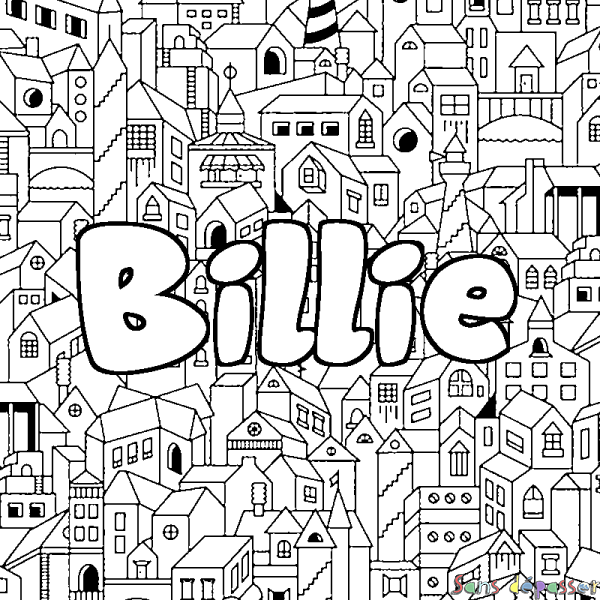 Coloriage pr&eacute;nom Billie - d&eacute;cor Ville