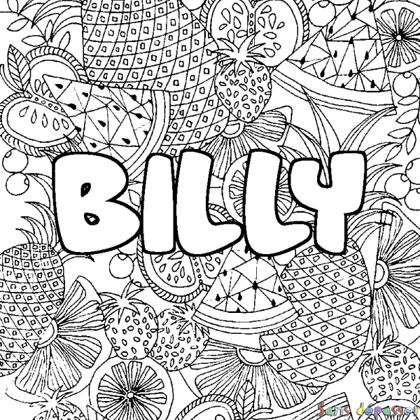 Coloriage pr&eacute;nom BILLY - d&eacute;cor Mandala fruits