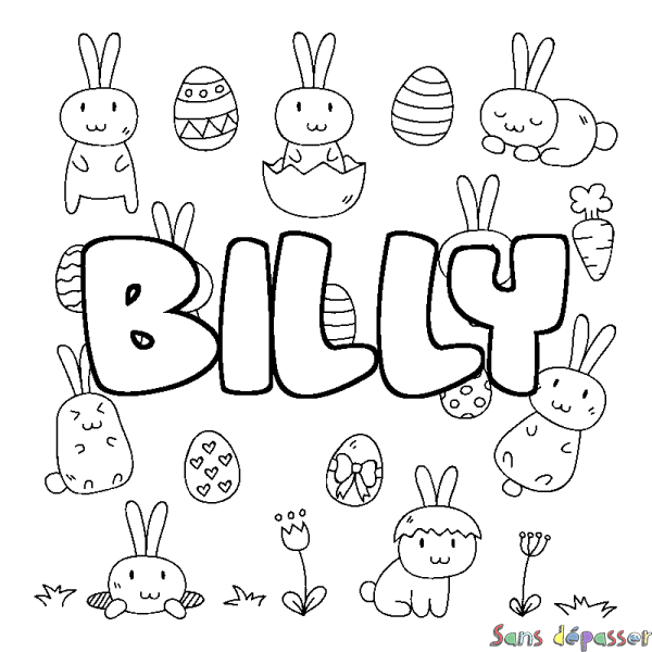 Coloriage pr&eacute;nom BILLY - d&eacute;cor Paques
