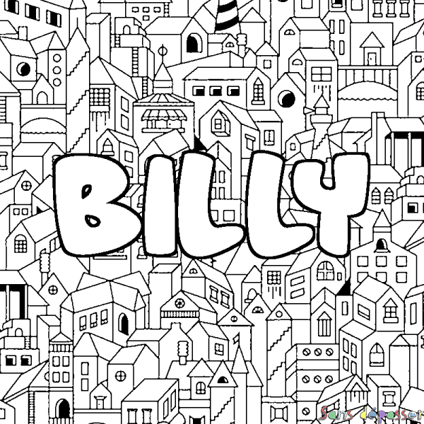Coloriage prénom BILLY - d&eacute;cor Ville