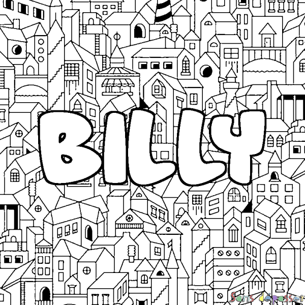 Coloriage pr&eacute;nom BILLY - d&eacute;cor Ville