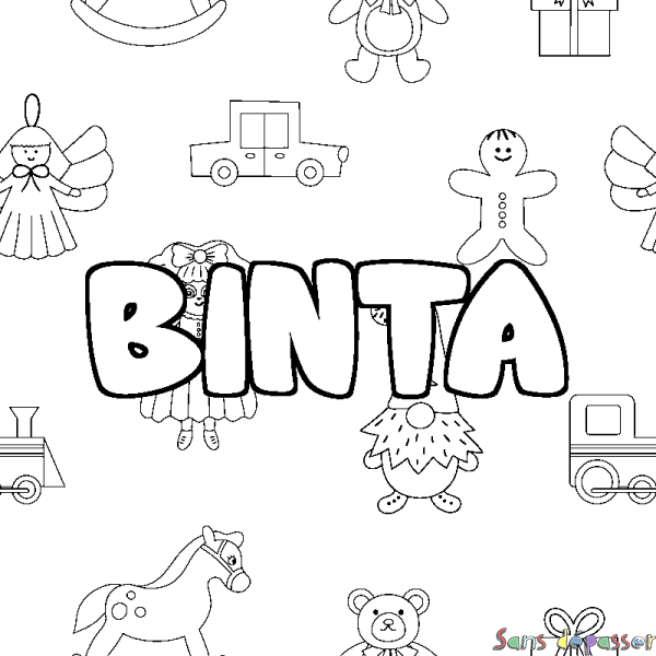 Coloriage pr&eacute;nom BINTA - d&eacute;cor Jouets