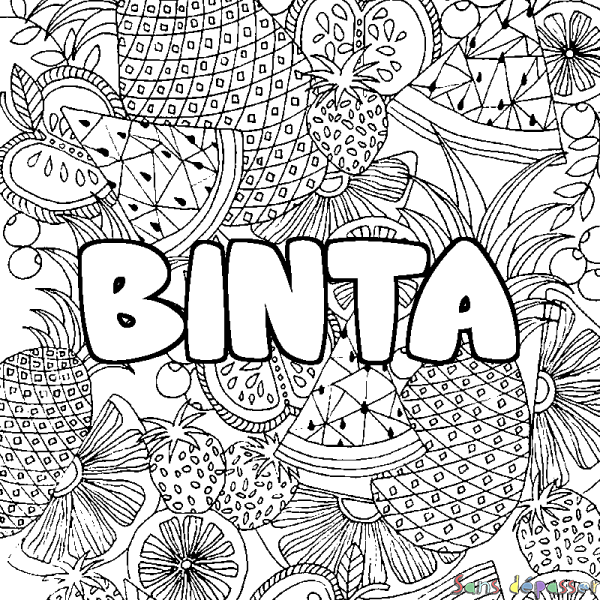 Coloriage pr&eacute;nom BINTA - d&eacute;cor Mandala fruits