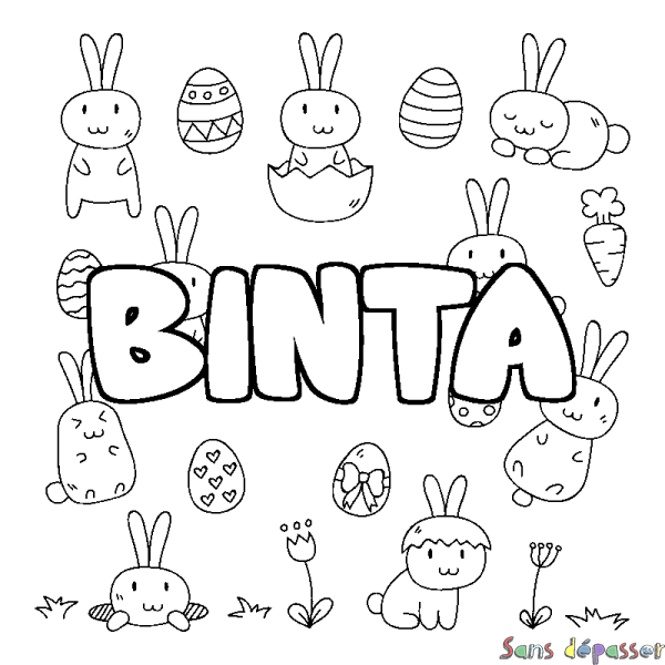 Coloriage pr&eacute;nom BINTA - d&eacute;cor Paques