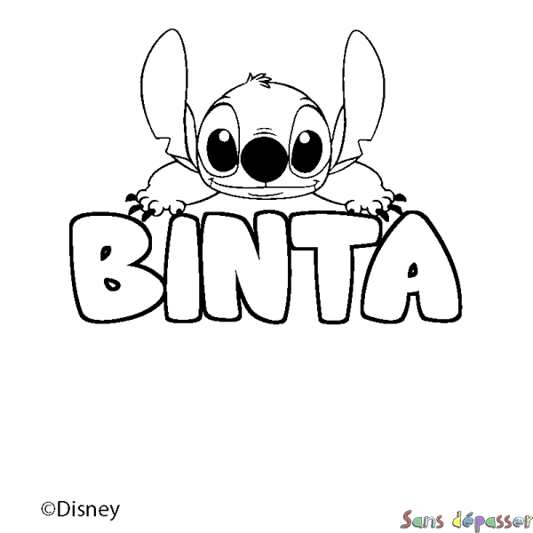 Coloriage pr&eacute;nom BINTA - d&eacute;cor Stitch