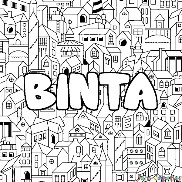 Coloriage pr&eacute;nom BINTA - d&eacute;cor Ville