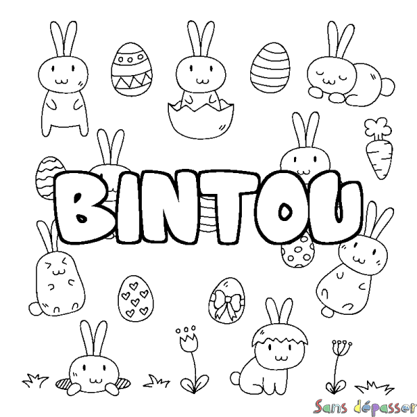 Coloriage pr&eacute;nom BINTOU - d&eacute;cor Paques