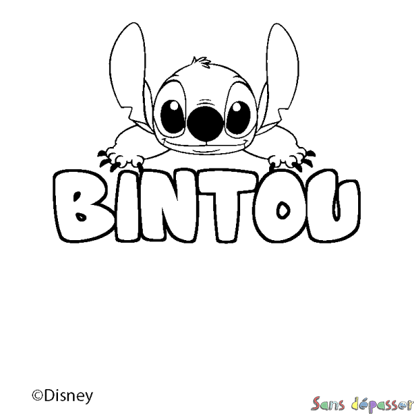 Coloriage pr&eacute;nom BINTOU - d&eacute;cor Stitch