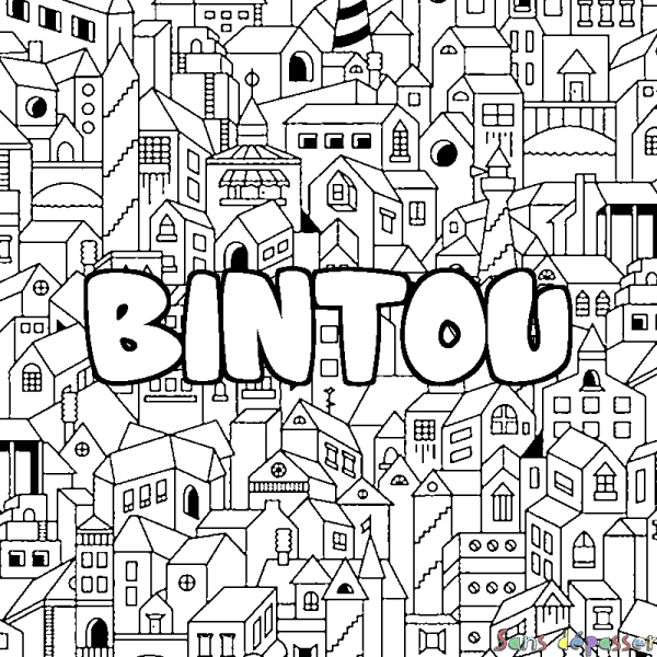 Coloriage pr&eacute;nom BINTOU - d&eacute;cor Ville