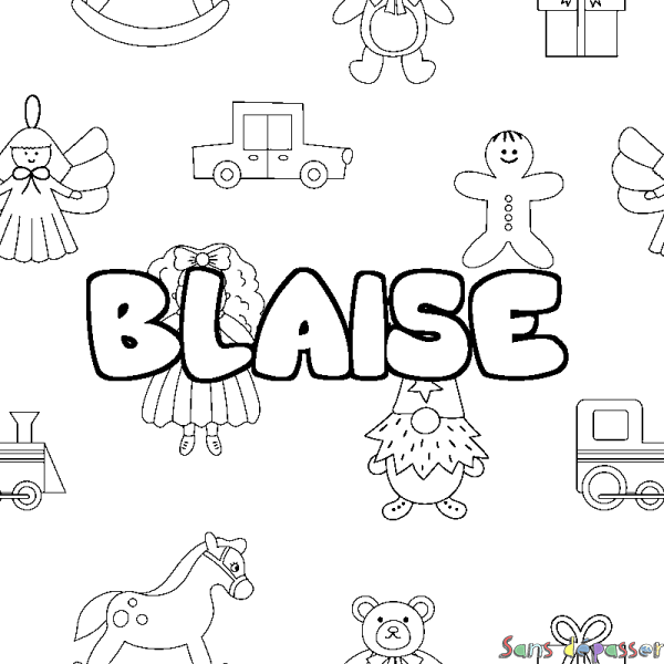 Coloriage pr&eacute;nom BLAISE - d&eacute;cor Jouets