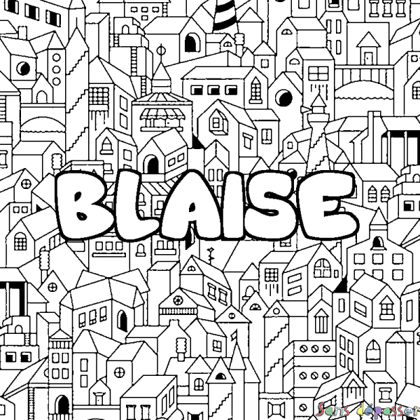 Coloriage pr&eacute;nom BLAISE - d&eacute;cor Ville