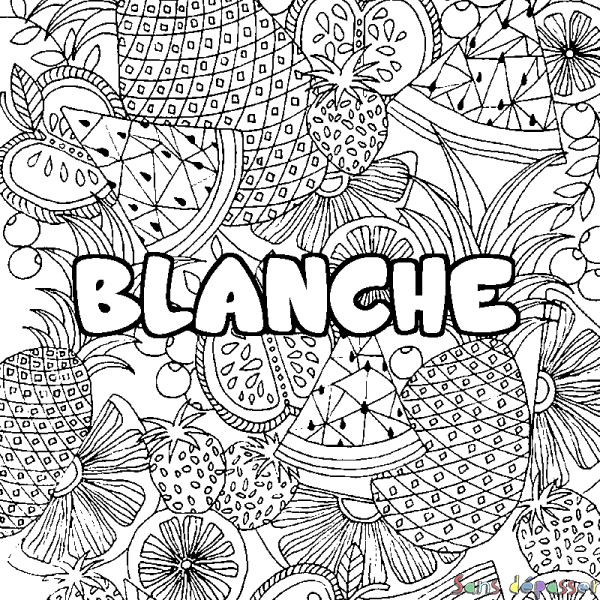 Coloriage prénom BLANCHE - d&eacute;cor Mandala fruits