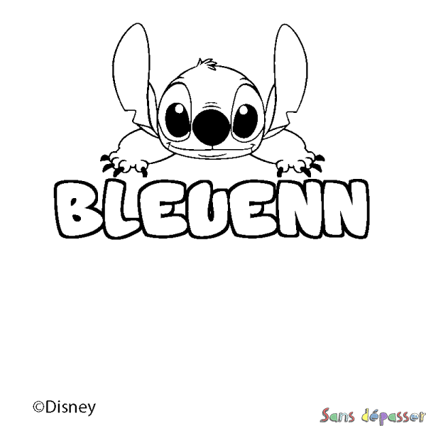 Coloriage pr&eacute;nom BLEUENN - d&eacute;cor Stitch