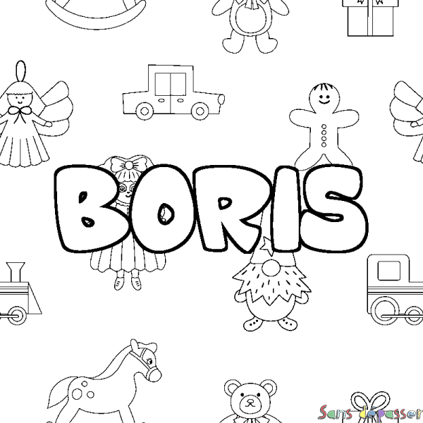 Coloriage pr&eacute;nom BORIS - d&eacute;cor Jouets