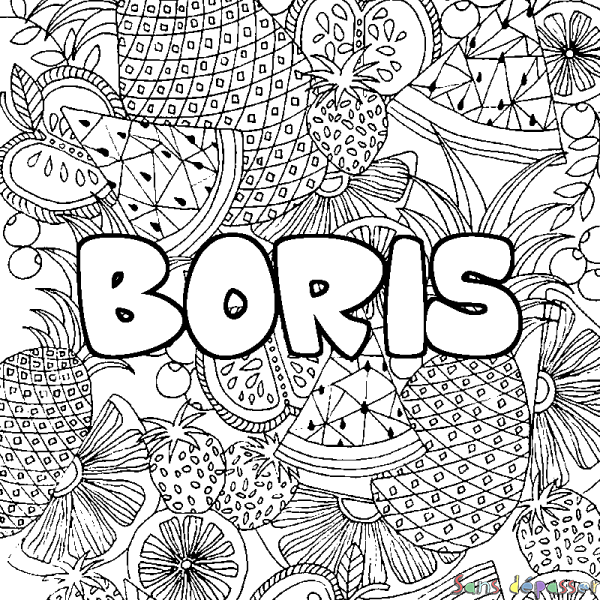 Coloriage pr&eacute;nom BORIS - d&eacute;cor Mandala fruits