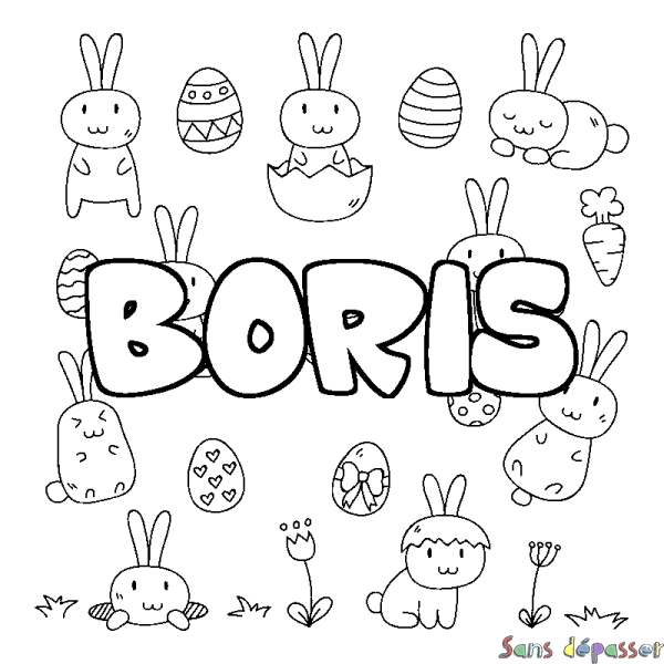 Coloriage pr&eacute;nom BORIS - d&eacute;cor Paques
