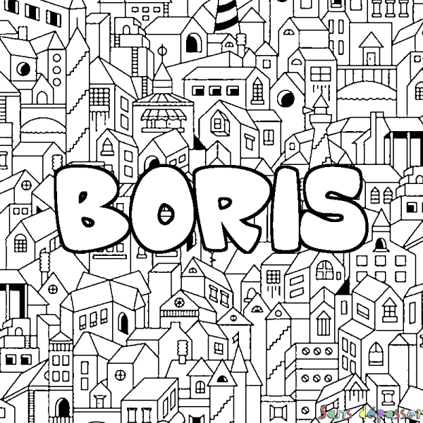 Coloriage pr&eacute;nom BORIS - d&eacute;cor Ville