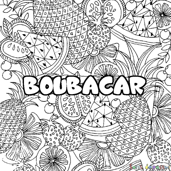 Coloriage prénom BOUBACAR - d&eacute;cor Mandala fruits