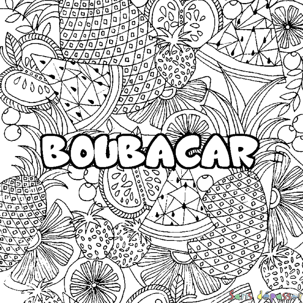 Coloriage pr&eacute;nom BOUBACAR - d&eacute;cor Mandala fruits