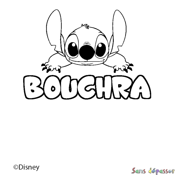 Coloriage pr&eacute;nom BOUCHRA - d&eacute;cor Stitch