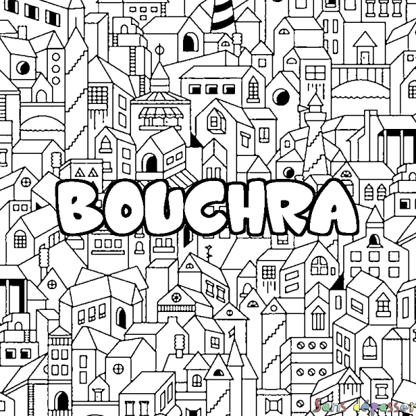 Coloriage prénom BOUCHRA - d&eacute;cor Ville
