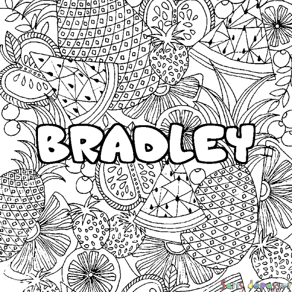 Coloriage prénom BRADLEY - d&eacute;cor Mandala fruits