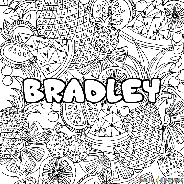 Coloriage pr&eacute;nom BRADLEY - d&eacute;cor Mandala fruits