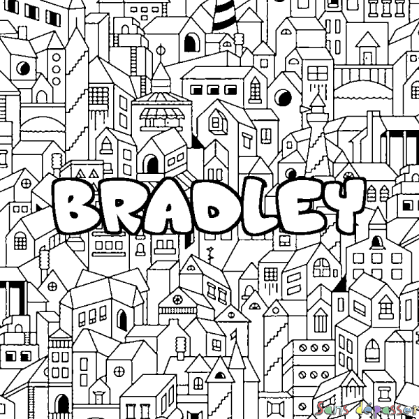 Coloriage pr&eacute;nom BRADLEY - d&eacute;cor Ville