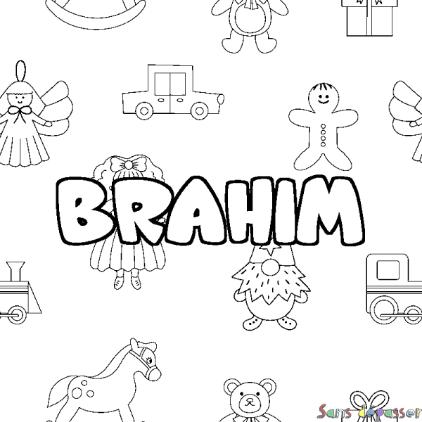 Coloriage pr&eacute;nom BRAHIM - d&eacute;cor Jouets