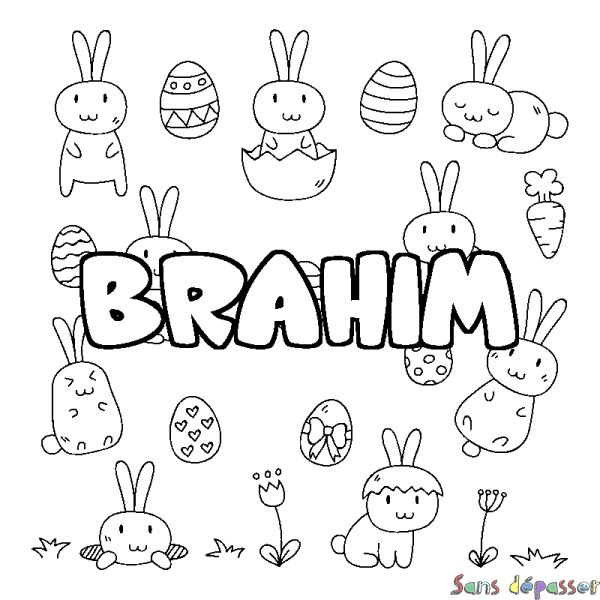 Coloriage pr&eacute;nom BRAHIM - d&eacute;cor Paques
