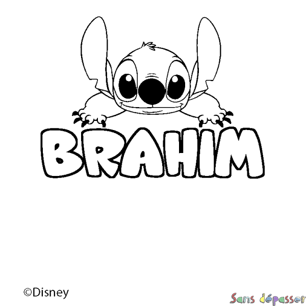 Coloriage pr&eacute;nom BRAHIM - d&eacute;cor Stitch